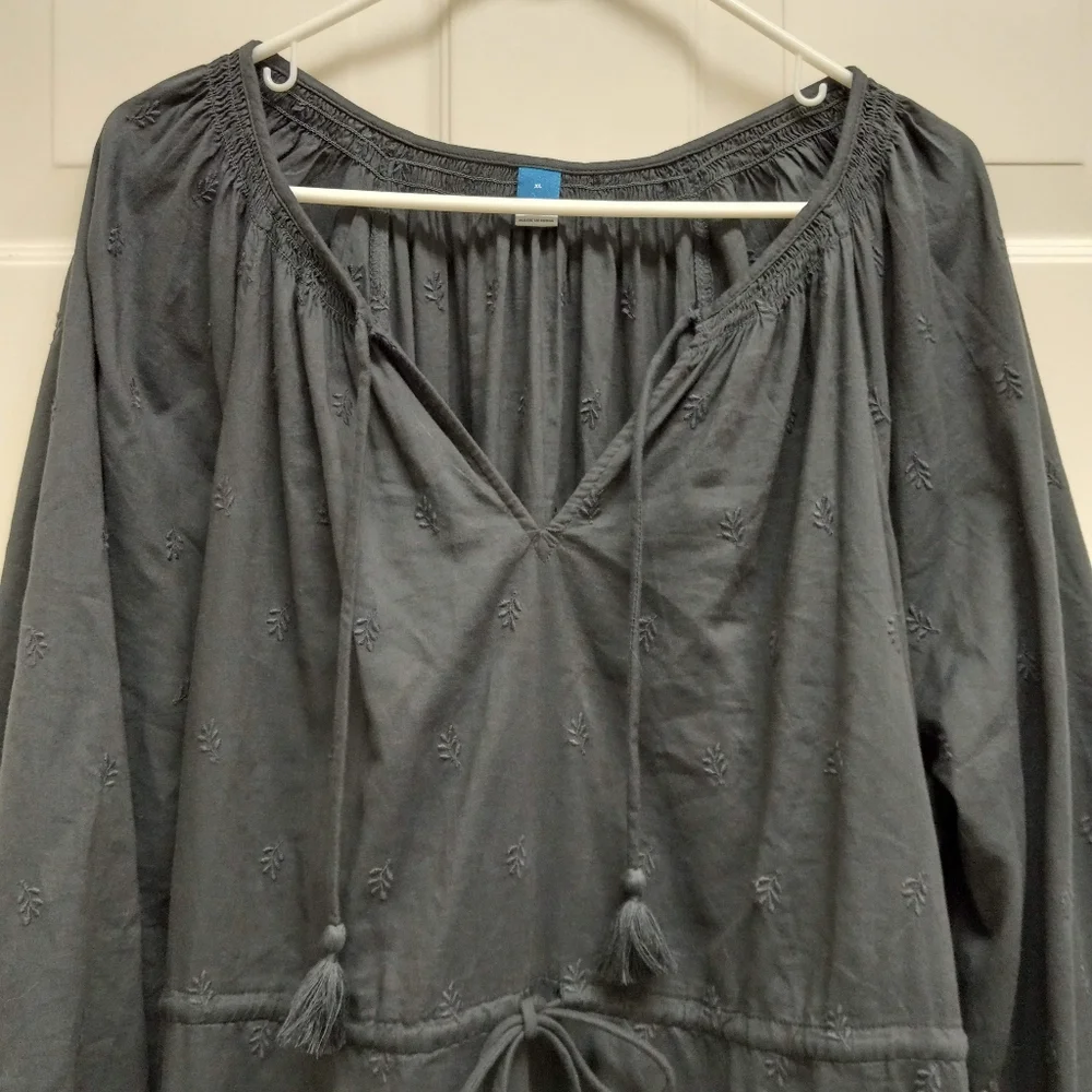 Old Navy Waist Defined Embroidered Midi Dress Gray Size XL Pockets Boho Peasant - Picture 4 of 16